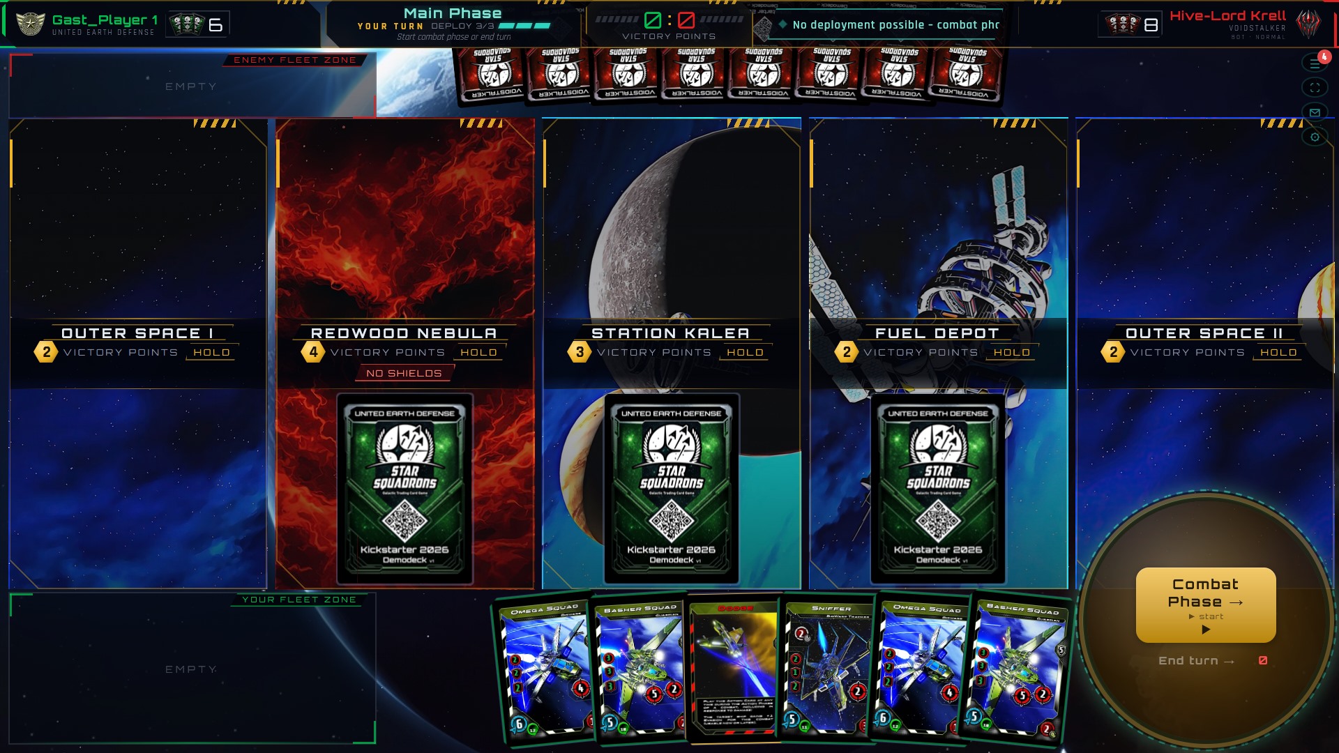 Three face-down spaceship cards deployed without mana